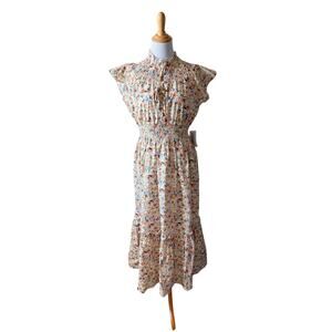 Mikarose Mosaic Bloom Flutter Sleeve Cottagecore Whimsical Maxi Dress Sz L NWT
